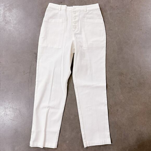 Skies Are Blue Washed Utility Denim Pants Button Fly High Waist White sz S NWT - Picture 3 of 10